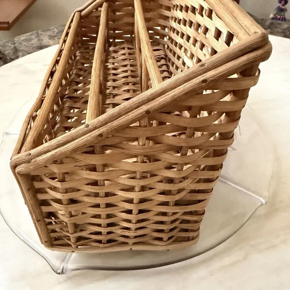 Vintage Wicker Rattan Divided Storage Basket Organizer Mail Utensil Holder 11”